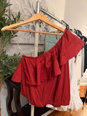 a new day Red One-Shoulder Ruffle Crop Top